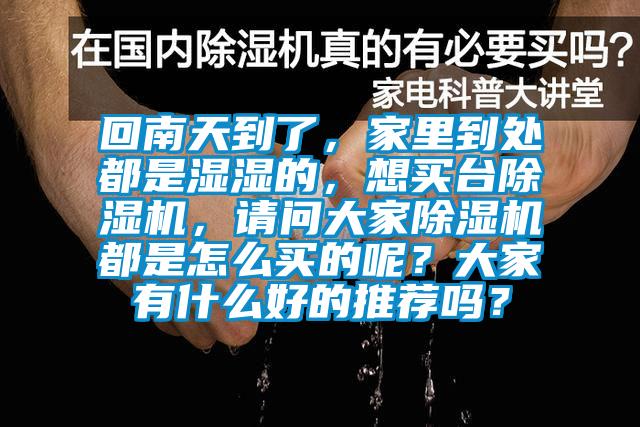 回南天到了，家里到處都是濕濕的，想買臺除濕機，請問大家除濕機都是怎么買的呢？大家有什么好的推薦嗎？